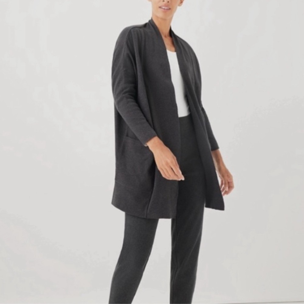 PACT Charcoal Grey Organic Cotton Open Front Airplane Cardigan Size S/M